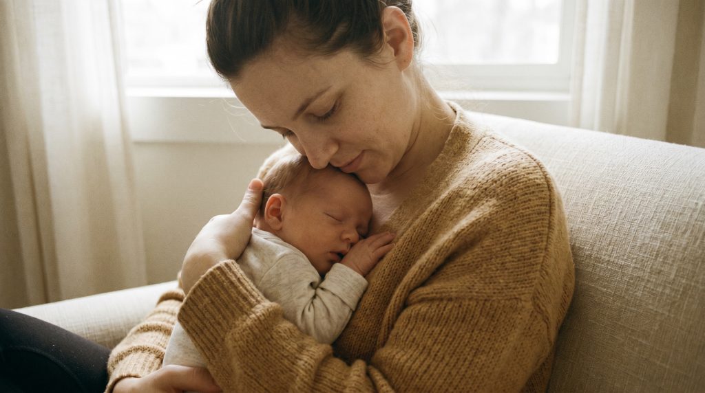 A mother holding her newborn 202605061600 2 - Is it normal if my 1-month-old doesn't smile yet? Honest answers for the parents who are already Googling at midnight.
