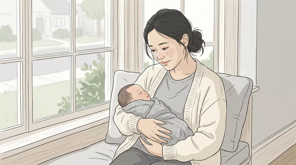 Mother holding newborn by window 202606091011 - Nobody prepares you for the postpartum body. Not really.