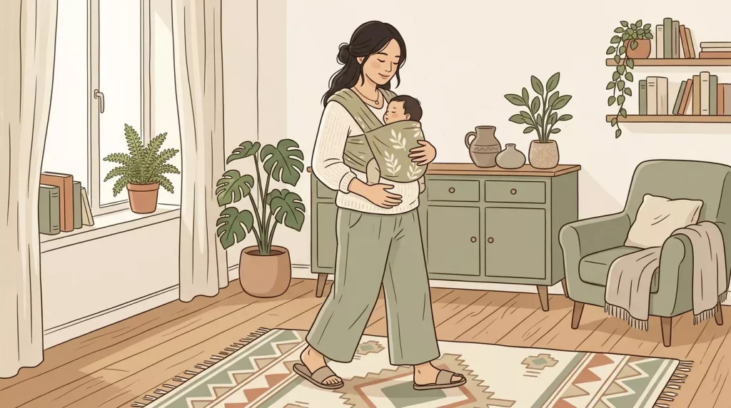 Mother with baby in carrier 202606091011 - Nobody prepares you for the postpartum body. Not really.