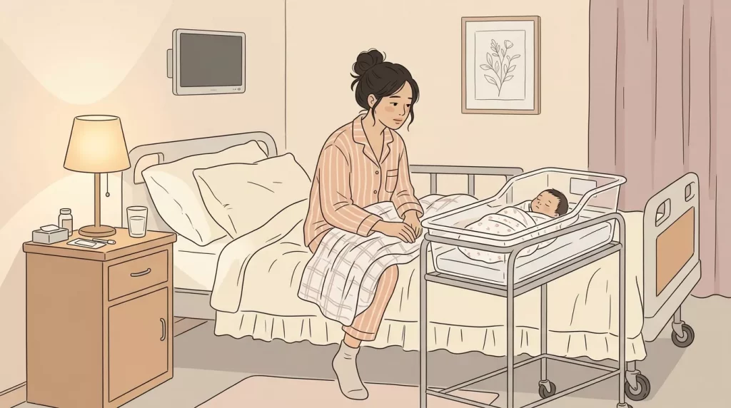 Mother with newborn in hospital 202606091011 - Nobody prepares you for the postpartum body. Not really.
