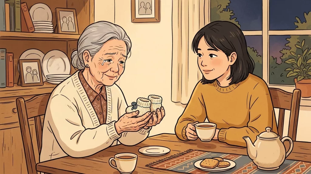 Older Asian woman holding baby 202606091022 - We found out on a Tuesday morning.