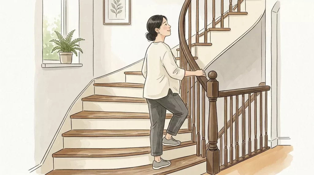 Pregnant woman on stairs 202606121041 - Nobody tells you that the third trimester is less about preparing for the baby and more about surviving your own body.