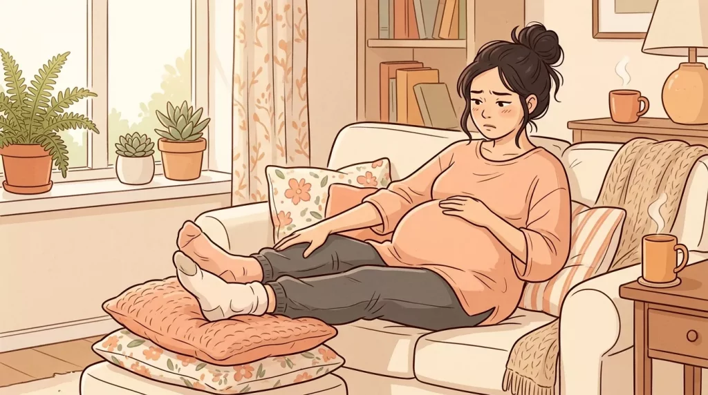 Pregnant woman sitting on sofa 202606121041 2 - Nobody tells you that the third trimester is less about preparing for the baby and more about surviving your own body.