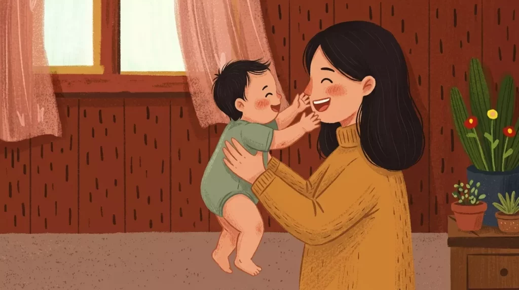 Mother holding baby laughing 202607010930 - Somewhere around the four-month mark, you start to notice it.